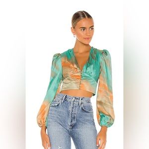 Eleen Blouson Top in Teal Multi